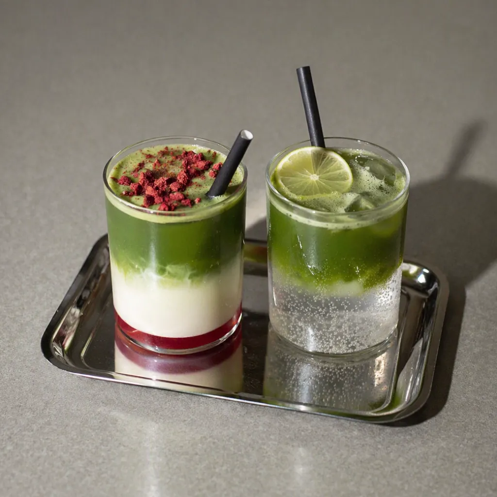 Traditional matcha preparation with bamboo whisk